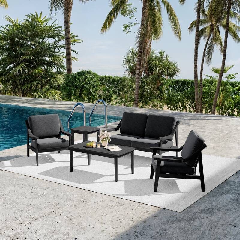 5-piece Adirondack Patio Teak Lounge Chairs Loveseat Conversation Set