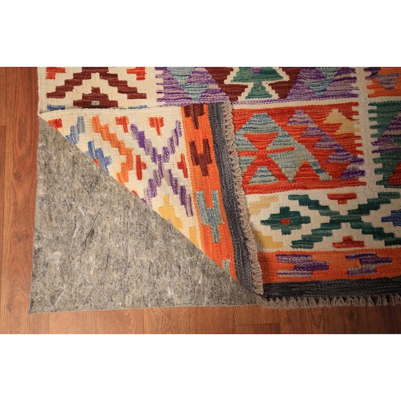 Colorful Geometric Kilim Oriental Area Rug Flatweave Wool Carpet - 8'5" x 11'9"