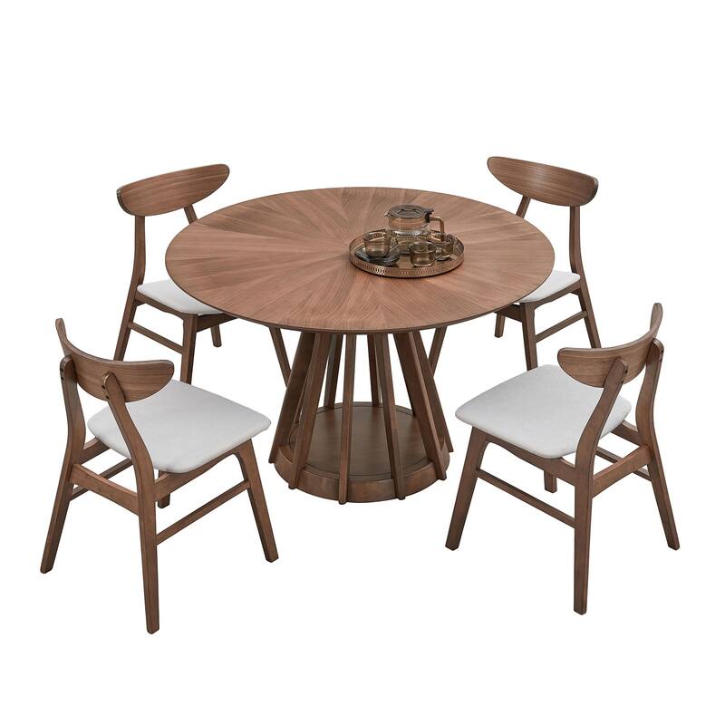 5-piece Modern Dining Table Chairs Set Kitchen Wooden Dining Table Casual Dining Table with 4 Upholstered Dining Chairs