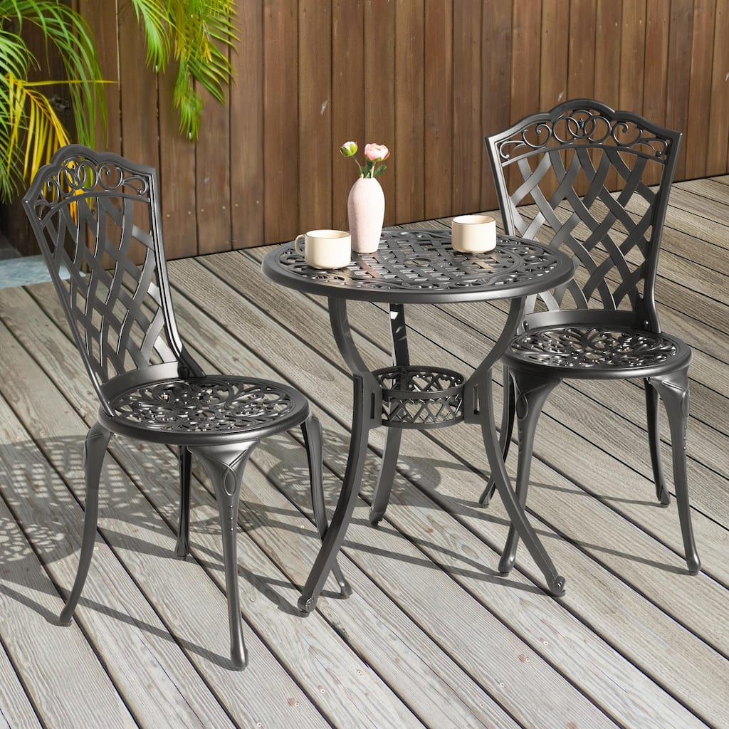 Nuu Garden Patio Bistro Set of 2, Cast Aluminum Table and Chairs with Umbrella Hole