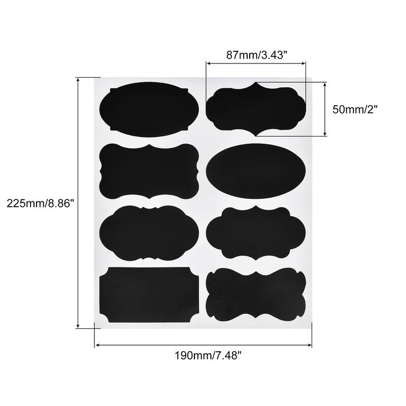 Chalkboard Labels Blackboard Stickers 87x50mm Reusable W Chalk Marker - Black - 12Pcs/96 Count