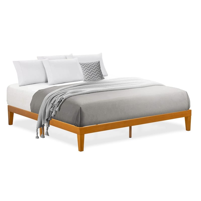 King Size Platform Bed Frame - Solid Wood Legs, Oak Finish - Modern Bedroom Furniture