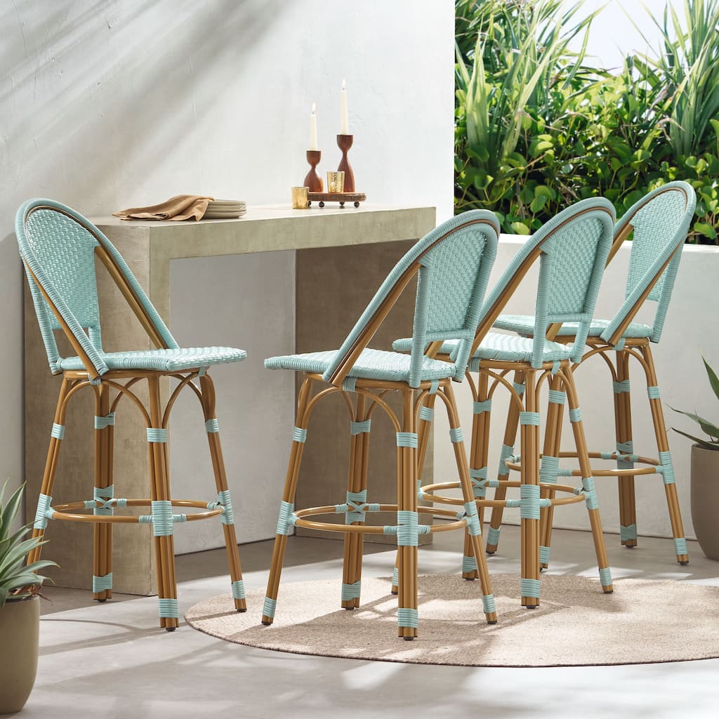 Shelton Wicker and Aluminum Outdoor 29.5 Inch Barstools by Christopher Knight Home