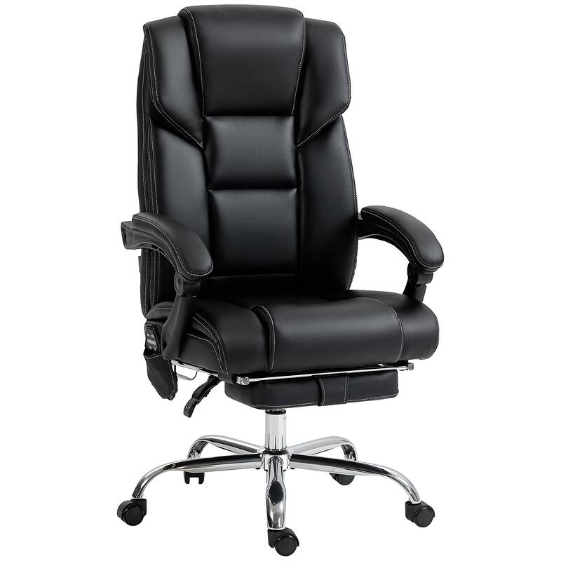 Massage Office Chair with Lumbar Heating, 6 Vibration Points, Footrest & Adjustable Height - Black