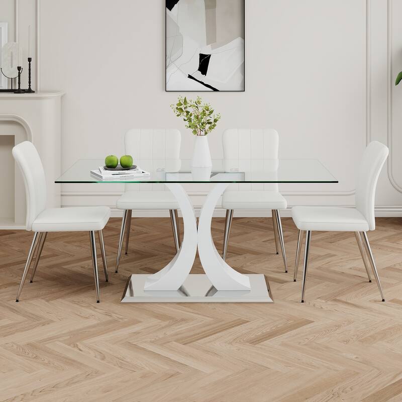 Modern Style Glass Table,Dining Chair Set, Electroplated Chair Legs, Suitable For Restaurant Kitchens(Set of 5)