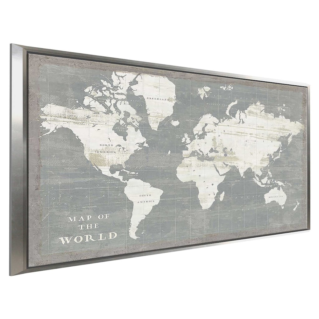 "Slate World Map" Print on Floating Canvas