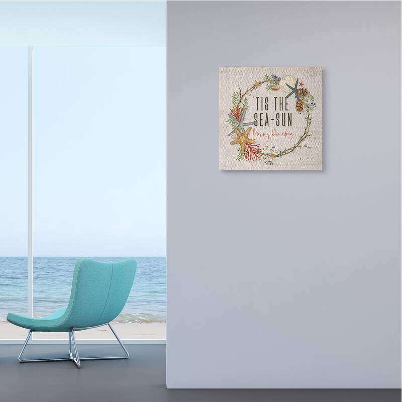 Stupell Tis the Sea-Sun Nautical Christmas Wreath Canvas Wall Art