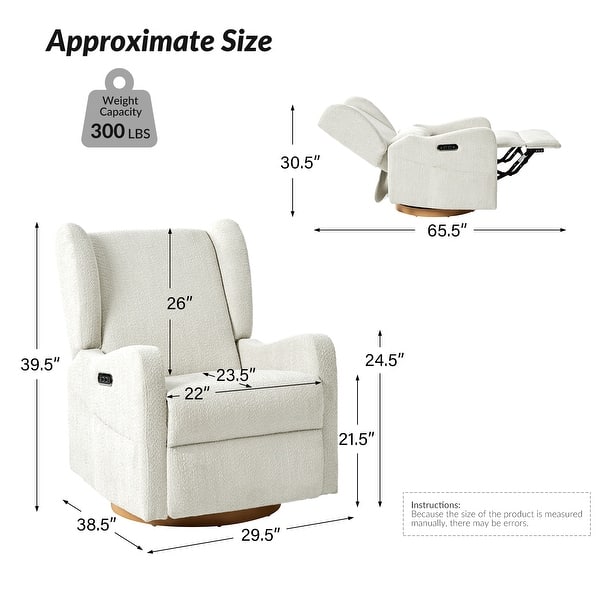 dimension image slide 0 of 4, HULALA HOME Remo Modern Electric Waterproof Nursery Swivel Glider Recliner with Built-in Nightlight and USB ports Set of 2