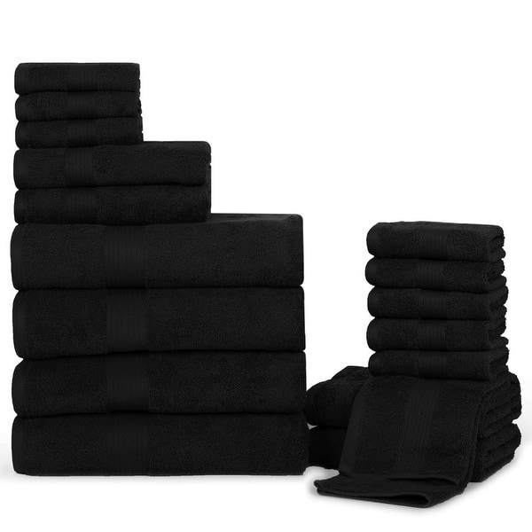 Luxurious Cotton 600 GSM Bathroom Towel Sets by Ample Decor - Set of 18 - Black
