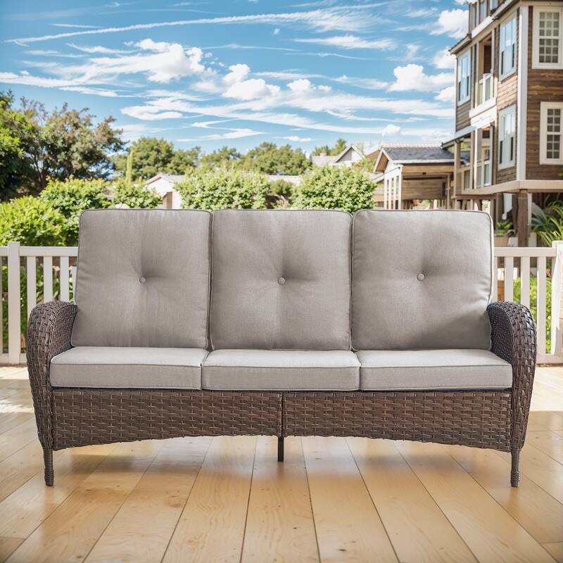 Gymojoy 3-Seat Outdoor Wicker Sofa with Professional Outdoor Cushions
