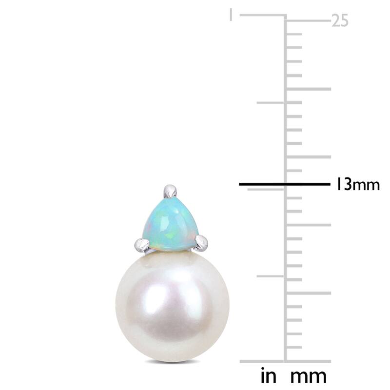 Miadora 8-8.5mm Cultured Freshwater Pearl and 3/4ct TGW Ethiopian Opal Stud Earrings in 10k White Gold - 13 mm x 8.3 mm x 8.3 mm