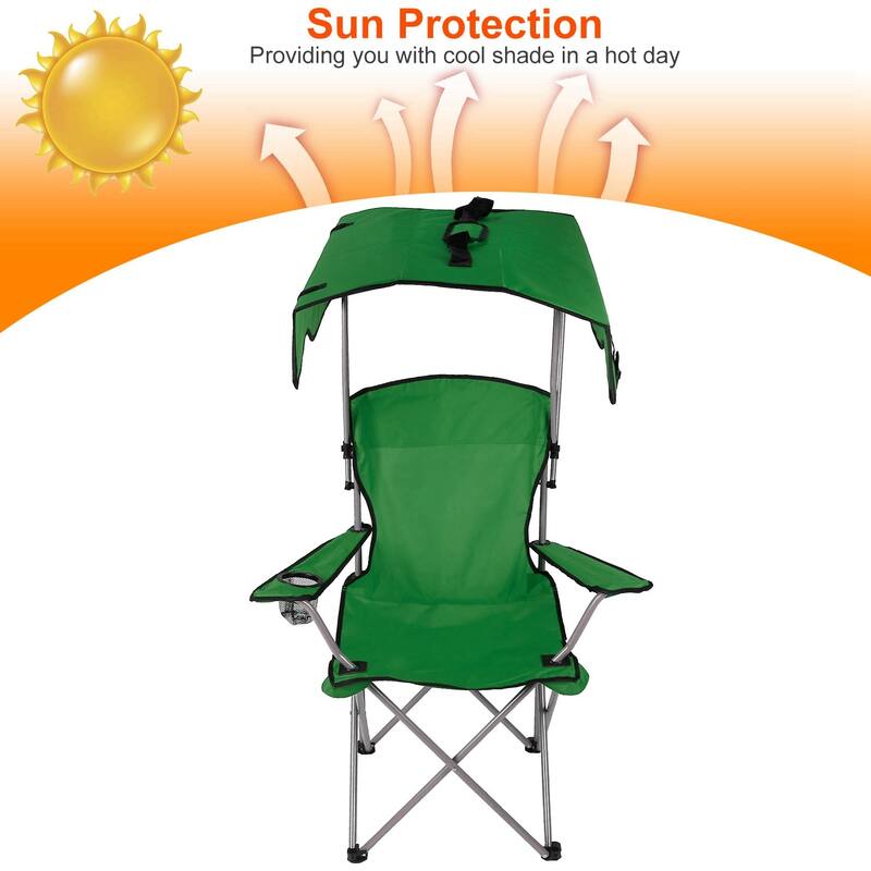 Foldable Beach Canopy Chair With Sun Shade Cup Holder 330LBS
