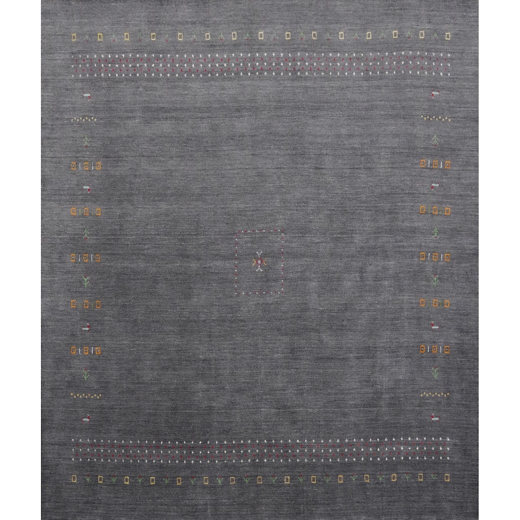 Hand Knotted Oriental 100% Wool Carpet Tribal Animal Pictorial Greys & Charcoal Gabbeh Area Rug - 9' 8'' X 10' 0''