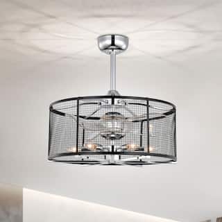 23-inch Silver and Matte Black 6 Lights 3 Blades Lighted Ceiling Fan with Remote