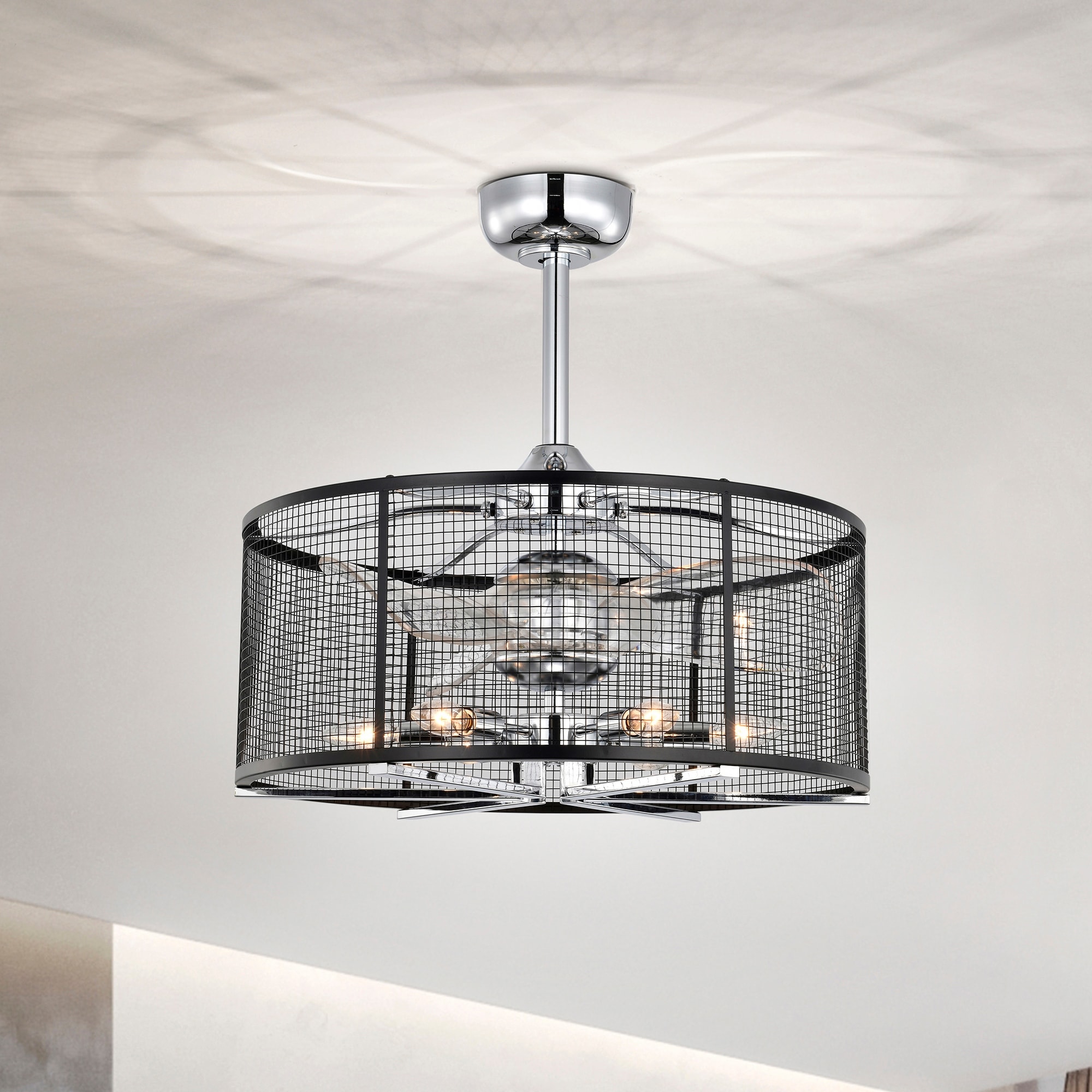 Warehouse of Tiffany 23-inch Silver and Matte Black 6 Lights 3 Blades Lighted Ceiling Fan with Remote
