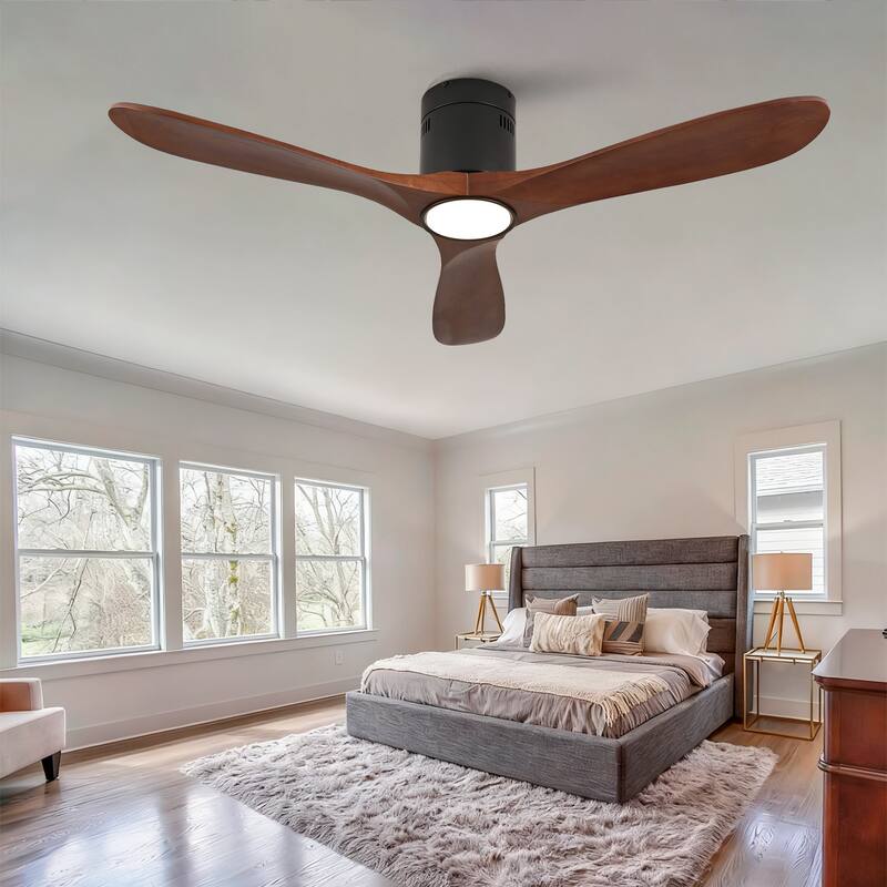52-Inch Recessed Ceiling Fan With Light, Remote Control, Solid Wood Blades, Dimmable, Reversible, Quiet Operation - Black