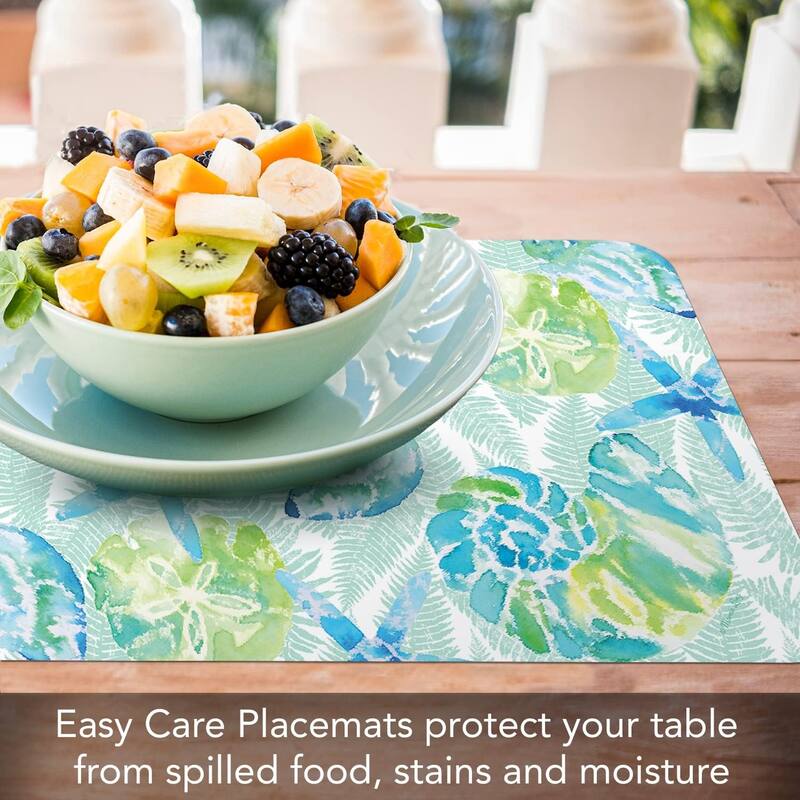 Isla Mona Coastal 4 Pack Reversible Easy Care Flexible Plastic Placemats Made in The USA BPA Free PVC Free Easily Wipes Clean