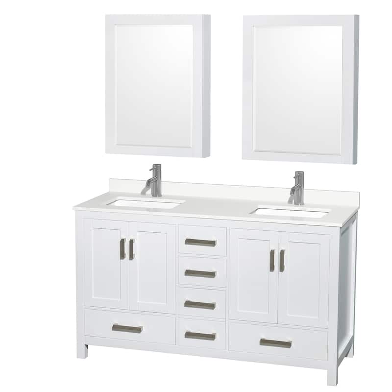 Wyndham Collection WCS141460D-QTZ-UNSMED Sheffield 60" Free Standing - White / White Quartz Top / Brushed Chrome Hardware