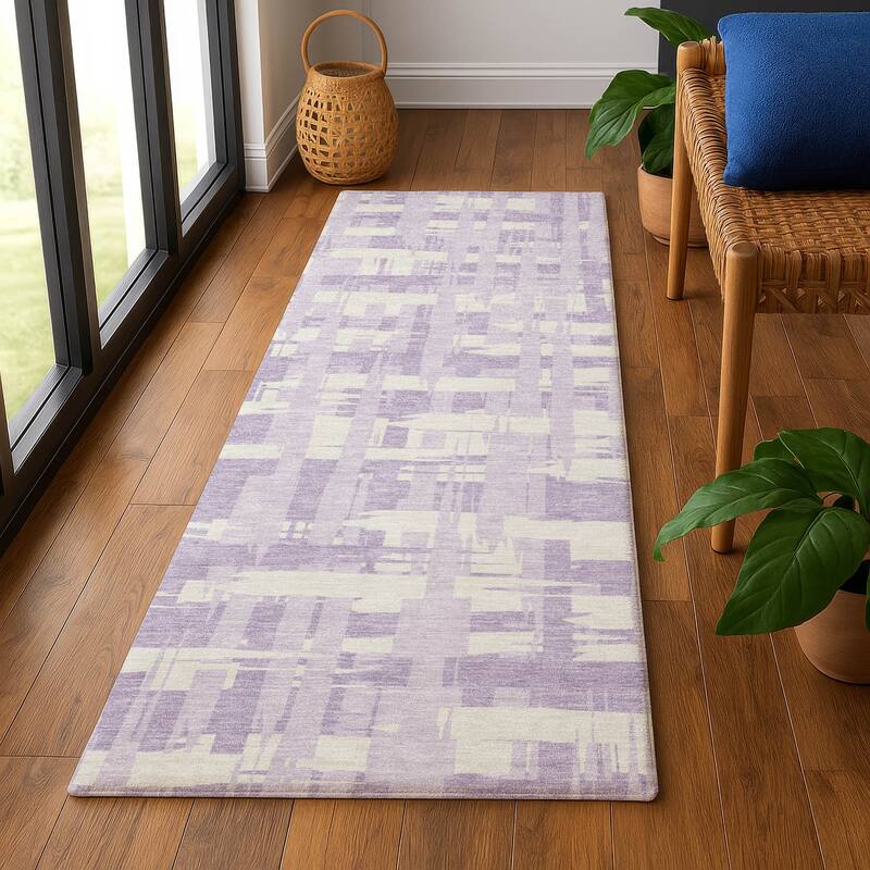 Premium Washable Super Soft Contemporary Plaid Mayfield Rug - Lavender - 2'3" x 7'6"