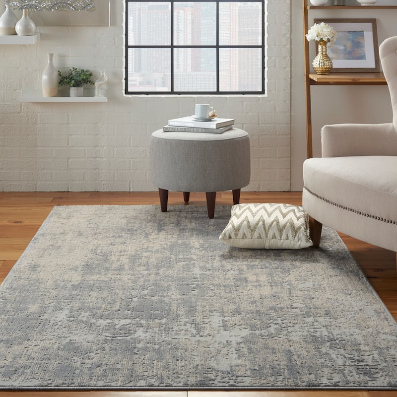 Rustic Textures Distressed Contemporary Abstract Area Rug - 3'11" x 5'11" - Ivory/Silver - Runner/Rectangle