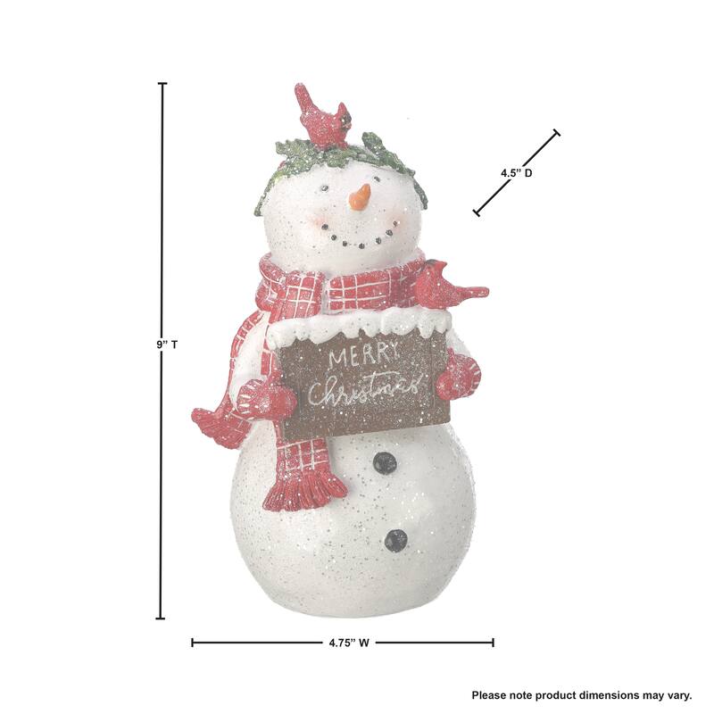 9" Resin "Merry Christmas" Snowman/Cardinals