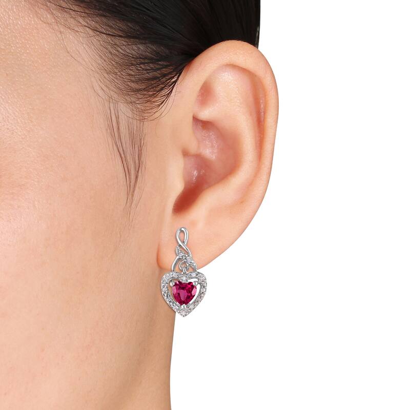 Miadora 4ct TGW Heart-Cut Created Ruby 1/5ct TDW Diamond Necklace Earrings Set Sterling Silver