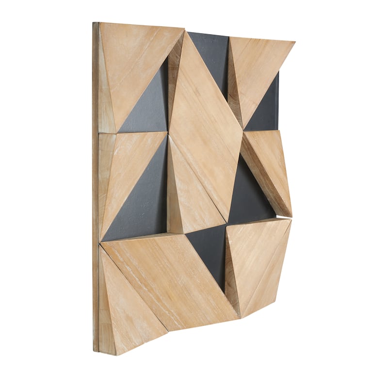 Wood Geometric Dimensional Triangle Wall Decor with Black Backing - Brown - Roche River Decor