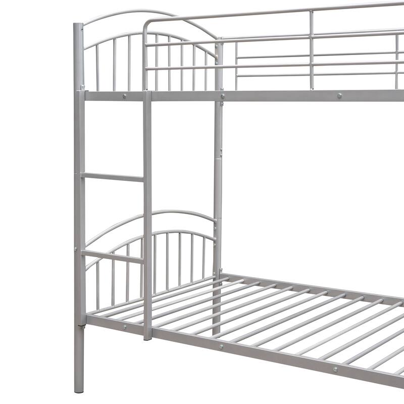 Space-Saving Twin Over Twin Metal Bunk Bed with Guardrails and Ladder, Convertible to Two Beds
