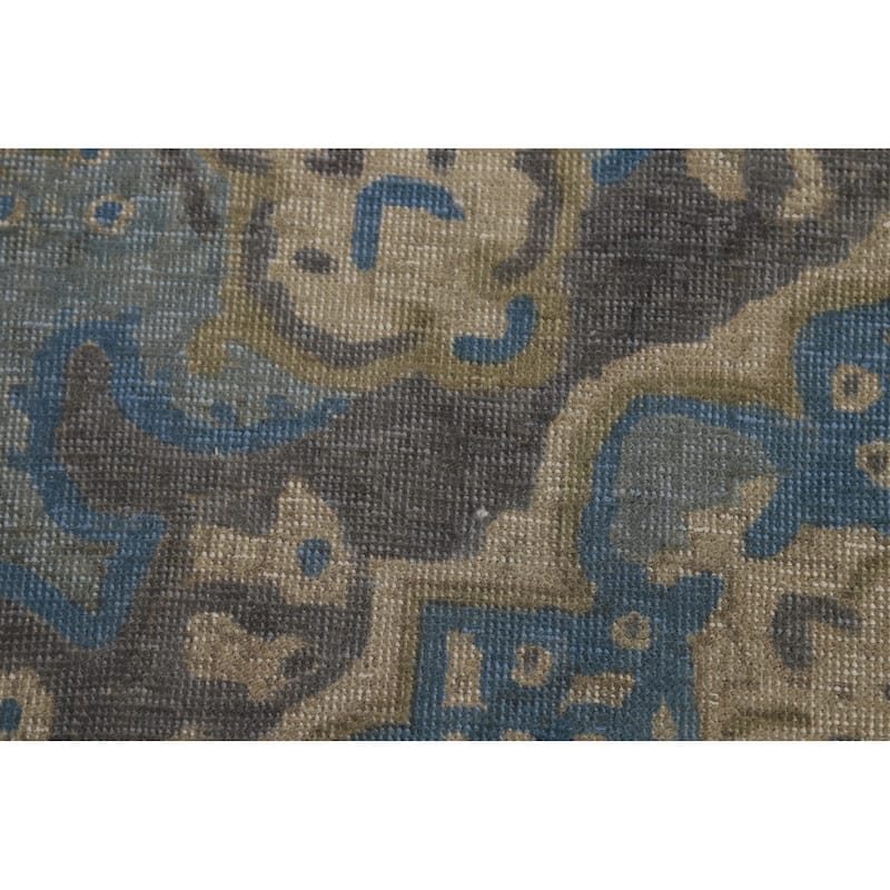 Hand Knotted Oriental 100% Wool Carpet Traditional Floral Navy Blue & Blues Tabriz Area Rug - 9' 5'' X 6' 5''