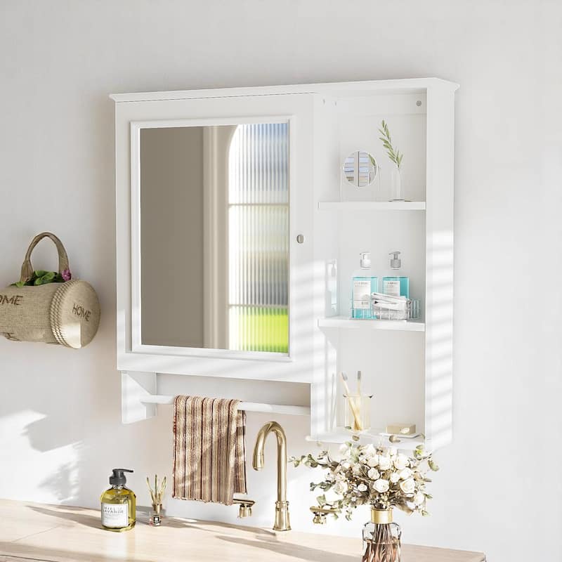 Medicine Cabinet with Large Mirror Door, Wall Mount Bathroom Storage Cabinet with Open Shelves and Adjustable Storage