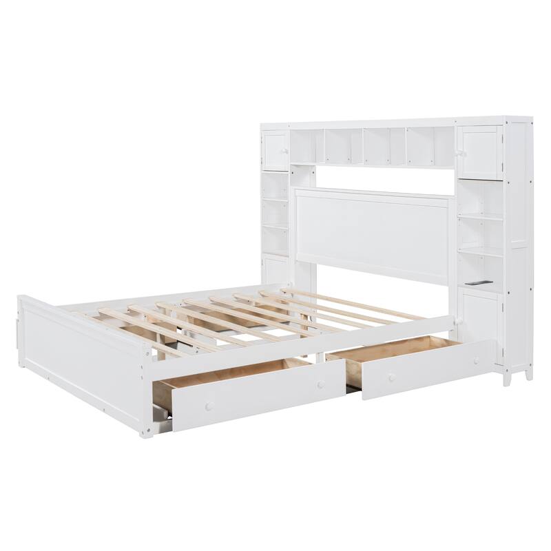 Wooden Bed With All-in-One Cabinet