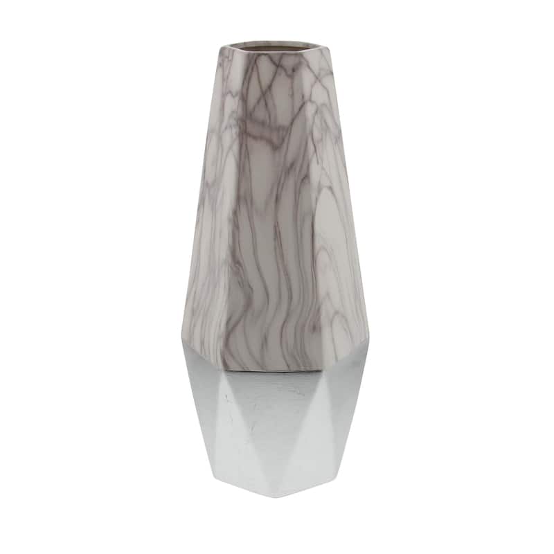 Ceramic Faux Marble Decorative Vase with Silver or Gold Base - Gray, Dark Gray or Gold - Roche River Decor