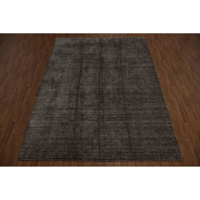 Hand Knotted Oriental Silk Carpet Tribal Contemporary Greys & Charcoal Gabbeh Area Rug - 12' 11'' X 9' 6''