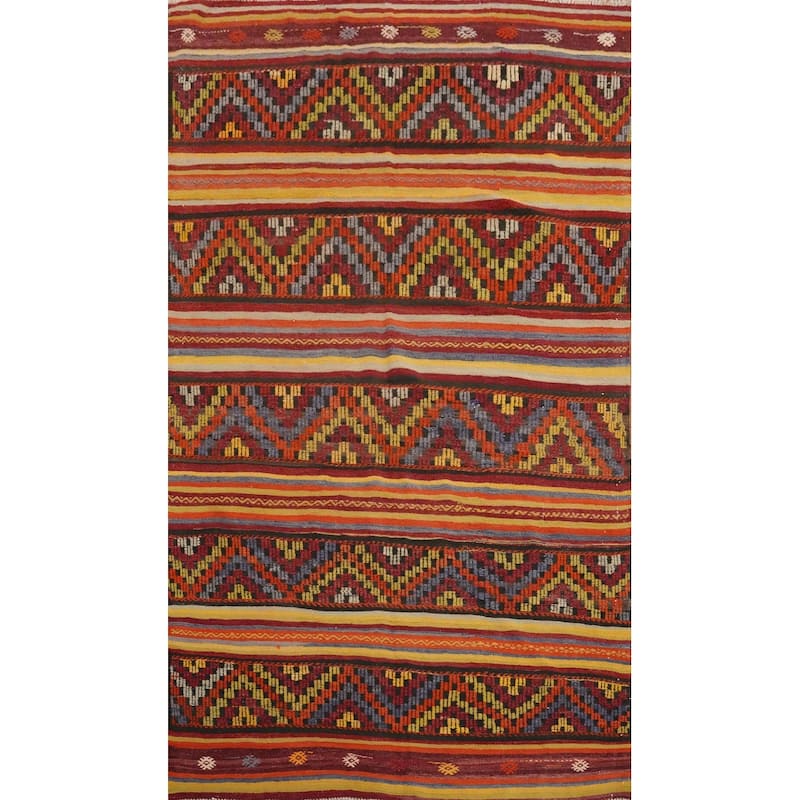 Hand Woven Oriental 100% Wool Carpet Southwestern Tribal Multi-Colored Kilim Area Rug - 8' 4'' X 5' 1''