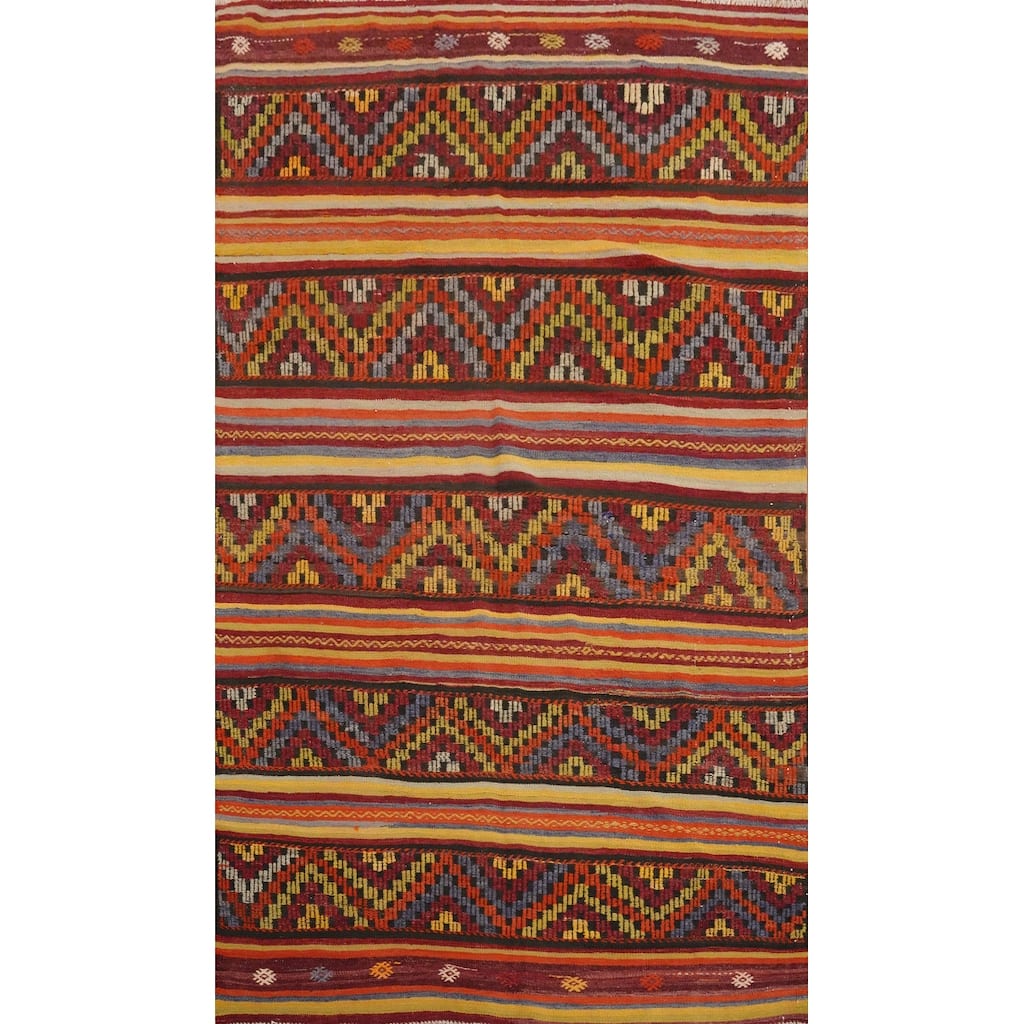 Hand Woven Oriental 100% Wool Carpet Southwestern Tribal Multi-Colored Kilim Area Rug - 8' 4'' X 5' 1''