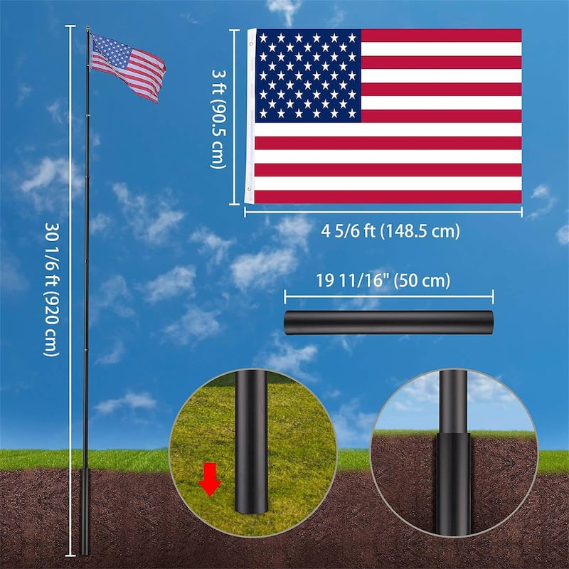 30ft Aluminum Telescopic Flag Pole Kit