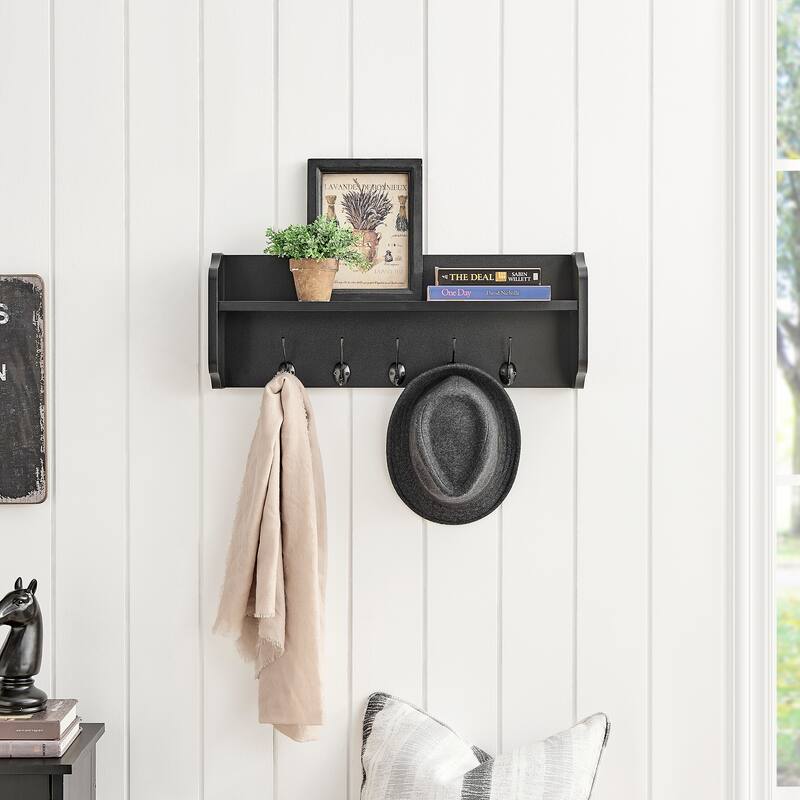 Danya B. Entryway Floating Utility Wall Shelf with Hooks