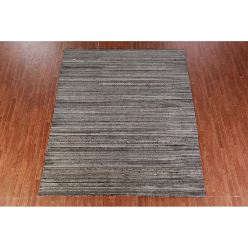 Hand Knotted Oriental 100% Wool Carpet Tribal Tribal Greys & Charcoal Gabbeh Area Rug - 9' 9'' X 8' 2''