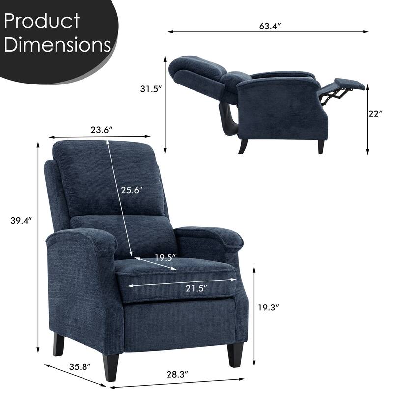 Push-Back Upholstered Recliner with Thickened Seat Cushion Backrest