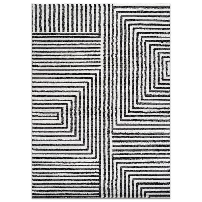 Cream Black Modern Maze Stylish and Durable Area Rug