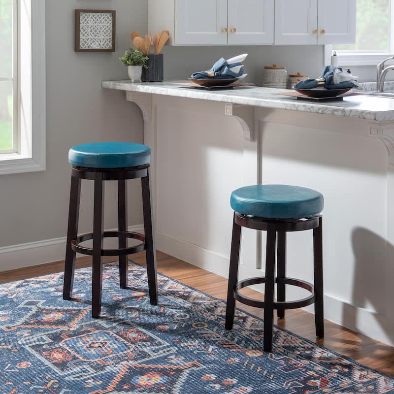 Linon Bennery Backless Teal Swivel Bar Stool