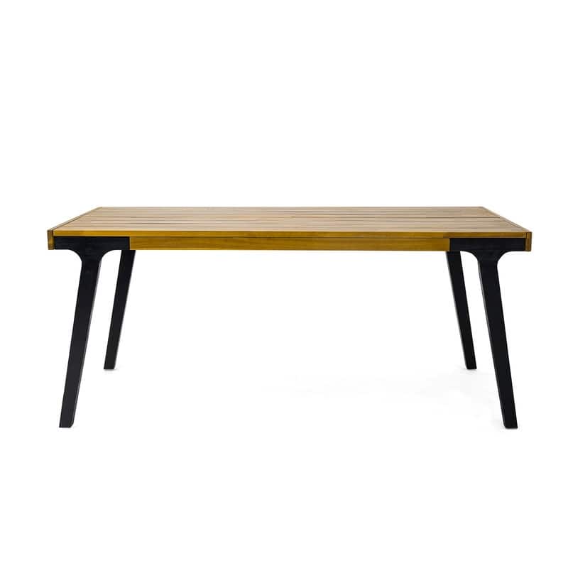 Modern Acacia Wood Outdoor Dining Table with Slatted Top