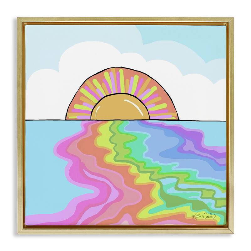 Stupell Swirling Rainbow on Sea Surface Framed Floater Canvas Wall Art Design By Katie Conley - 18 x 18 - Gold