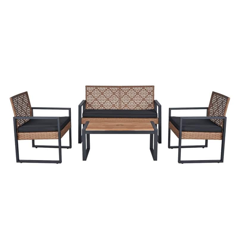 4-Piece Patio Furniture Set Outdoor Balcony Porch Garden Backyard Lawn Furniture Acacia Wood Table Top