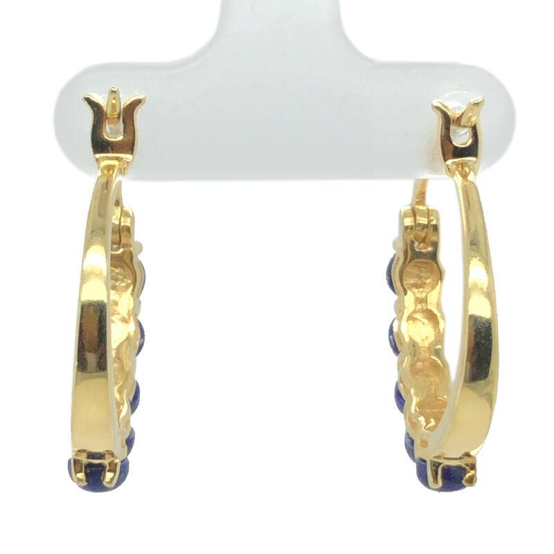 18K Yellow Gold Plated Over Sterling Silver Lapis Lazuli Hoop Earrings