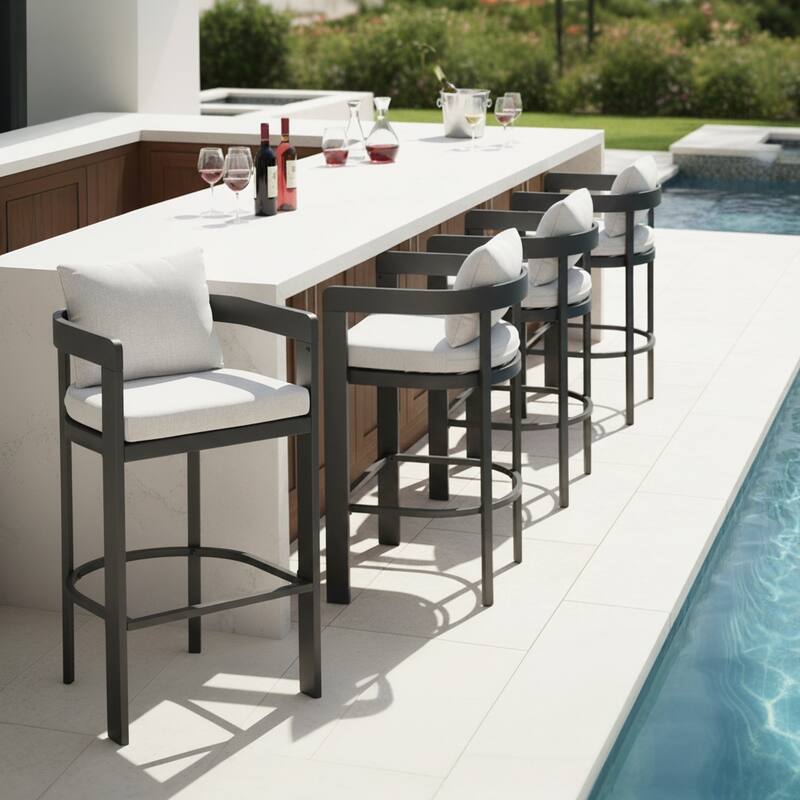 Christopher Knight Home - Vornell Outdoor 41.9"H Iron Frame Bar Stool with Olefin Fabric Upholstery, Cushion & Footrest Set