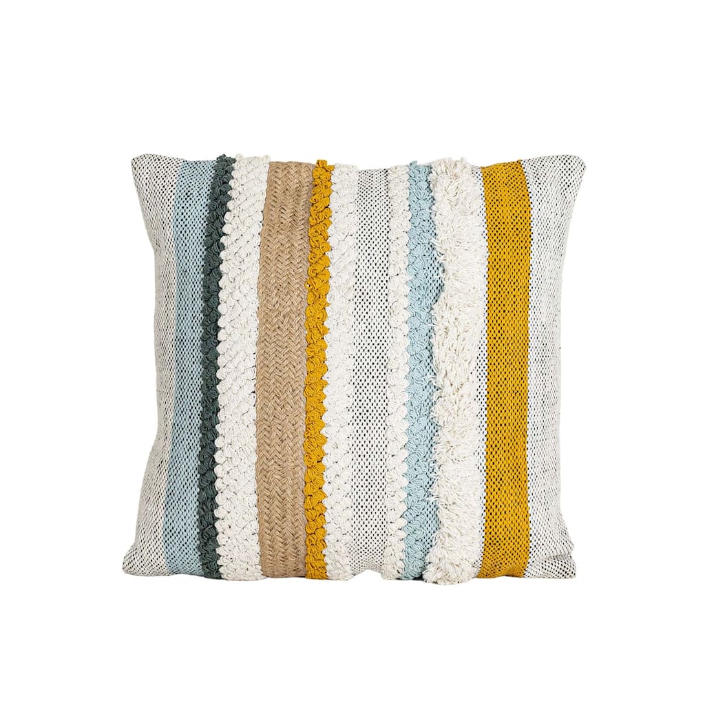 Foreside Home & Garden Striped with Fringe Filled Throw Pillow Mustard
