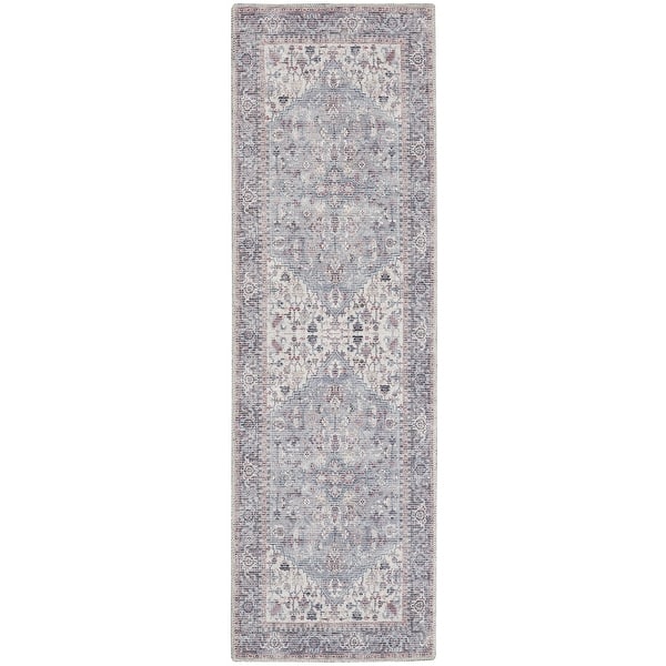 slide 2 of 4, New Concept Washables Vintage Medallion Machine Washable Area Rug 2' 2" x 10' - Grey