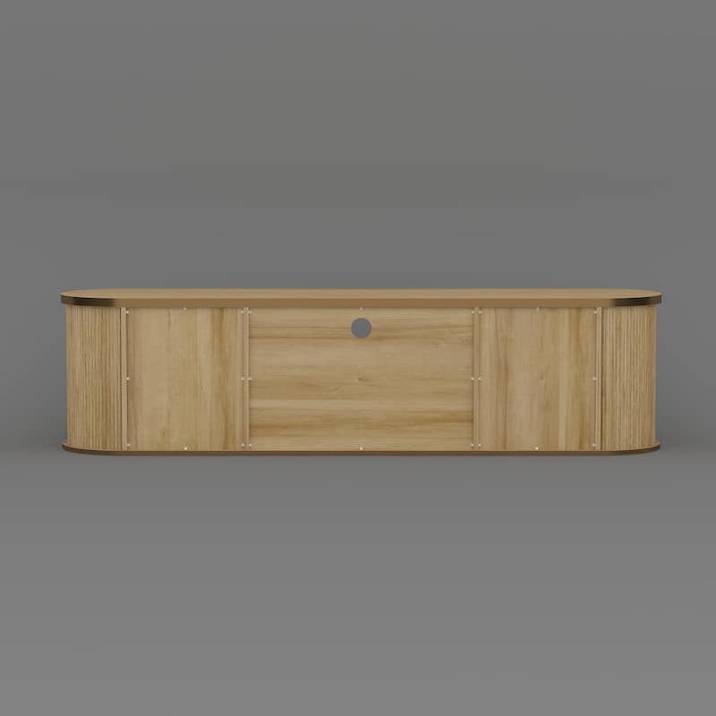 Natural Wood TV Stand with Gold Handles Entertainment Center, Media Console & Storage Cabinet