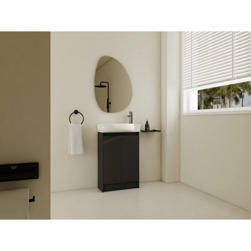 Compact Bathroom Vanity with Sink, Oval Single Ceramic Sink Bathroom Cabinet for Small Bathroom